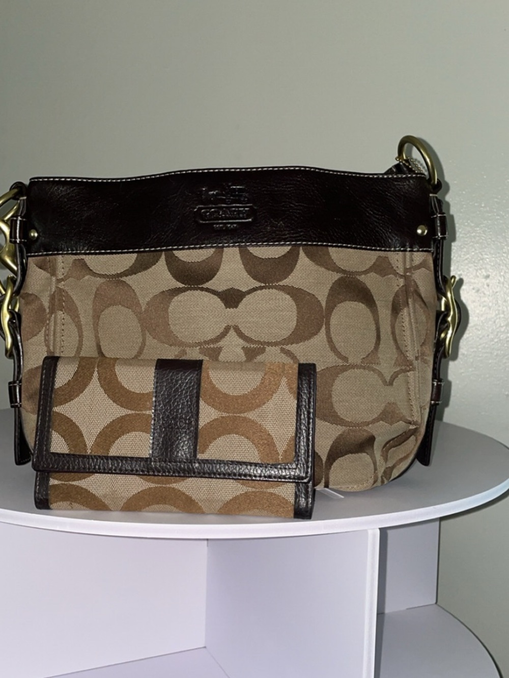 Coach Brown Signature Canvas Shoulder Bag with Wallet